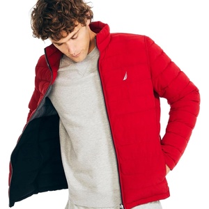 Nautica Men’s Reversible Quilted Puffer Jacket –Midweight Mechanical Stretch Winter Coat(Red-black)