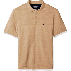 Nautica Men’s Short Sleeve Stretch Solid Deck Polo Shirt(Coastal Camel Heather)