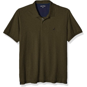Nautica Men’s Short Sleeve Stretch Solid Deck Polo Shirt(Coastal Olive Heather)