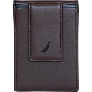 Nautica Men’s Slim Wallet | Card Case | RFID Blocking | ID Window | Minimalist | Lightweight | Genuine Leather(Pop Color – Black/Brown)