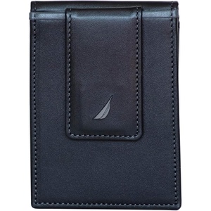 Nautica Men’s Slim Wallet | Card Case | RFID Blocking | ID Window | Minimalist | Lightweight | Genuine Leather(Pop Color – Black/Grey)