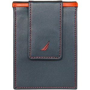 Nautica Men’s Slim Wallet | Card Case | RFID Blocking | ID Window | Minimalist | Lightweight | Genuine Leather(Pop Color – Navy/Red)