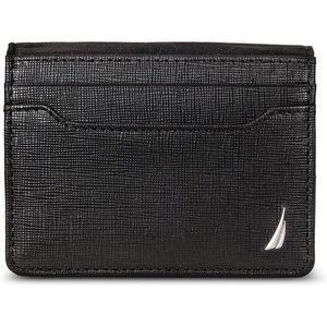 Nautica Men’s Slim Wallet | Card Case | RFID Blocking | ID Window | Minimalist | Lightweight | Genuine Leather(Saffiano – Black)