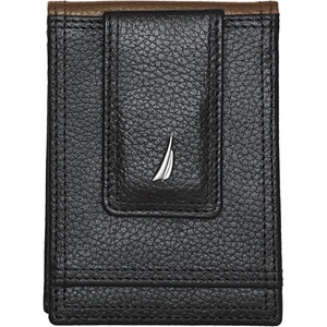 Nautica Men’s Slim Wallet | Card Case | RFID Blocking | ID Window | Minimalist | Lightweight | Genuine Leather(Two Tone – Black/Cognac)