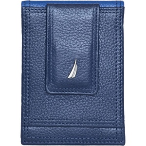 Nautica Men’s Slim Wallet | Card Case | RFID Blocking | ID Window | Minimalist | Lightweight | Genuine Leather(Two Tone – Cobalt Blue)