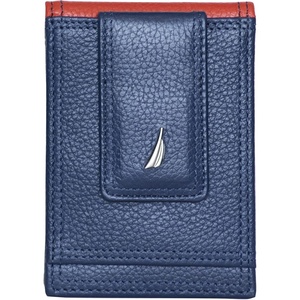 Nautica Men’s Slim Wallet | Card Case | RFID Blocking | ID Window | Minimalist | Lightweight | Genuine Leather(Two Tone – Navy/Red)