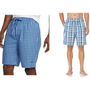 Nautica Men’s Soft Woven 100% Cotton Elastic Waistband Sleep Pajama Short(French Blue/Sky Blue (2 Pack))