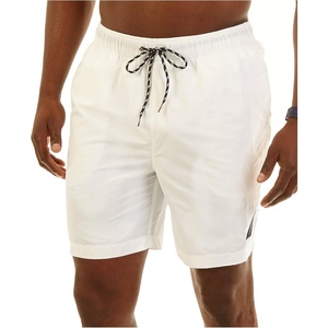 Nautica Men’s Solid Quick Dry Classic Logo Swim-Trunk(Bright White)