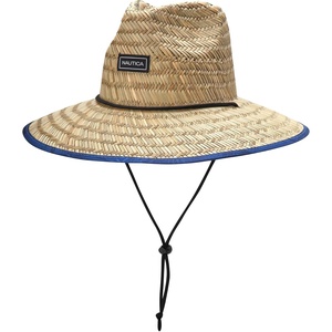 Nautica Men’s Straw Lifeguard Hat – Lightweight Wide Brim Outdoor Beach Sun Hats for Men with Adjustable Chin Strap(Navy)