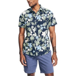 Nautica Men’s Sustainably Crafted Printed Linen Short-Sleeve Shirt(Navy)