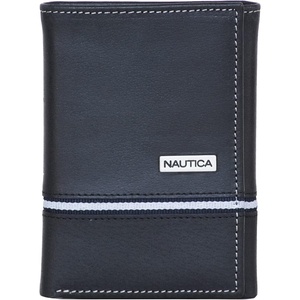 Nautica Men’s Trifold Wallet | RFID Blocking Protection | ID Window | Card Slots | Genuine Leather | Durable(Logo Ribbon – Black)