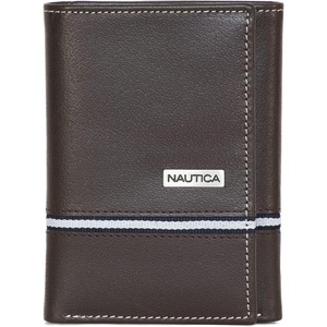 Nautica Men’s Trifold Wallet | RFID Blocking Protection | ID Window | Card Slots | Genuine Leather | Durable(Logo Ribbon – Brown)