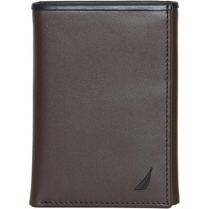 Nautica Men’s Trifold Wallet | RFID Blocking Protection | ID Window | Card Slots | Genuine Leather | Durable(Pop Color – Black/Brown)