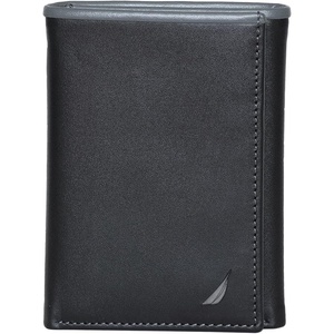 Nautica Men’s Trifold Wallet | RFID Blocking Protection | ID Window | Card Slots | Genuine Leather | Durable(Pop Color – Black/Grey)