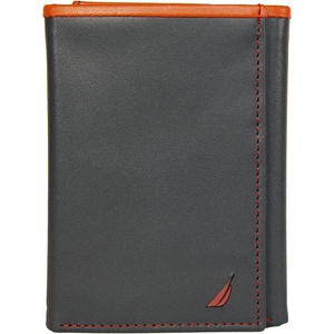 Nautica Men’s Trifold Wallet | RFID Blocking Protection | ID Window | Card Slots | Genuine Leather | Durable(Pop Color – Navy/Red)