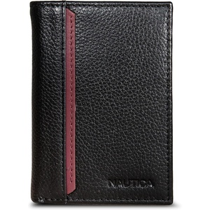 Nautica Men’s Trifold Wallet | RFID Blocking Protection | ID Window | Card Slots | Genuine Leather | Durable(Pop Color Tab – Black)