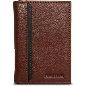 Nautica Men’s Trifold Wallet | RFID Blocking Protection | ID Window | Card Slots | Genuine Leather | Durable(Pop Color Tab – Tan)
