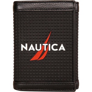 Nautica Men’s Trifold Wallet | RFID Blocking Protection | ID Window | Card Slots | Genuine Leather | Durable(Rubber/Leather – Black)