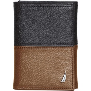 Nautica Men’s Trifold Wallet | RFID Blocking Protection | ID Window | Card Slots | Genuine Leather | Durable(Two Tone – Black/Cognac)