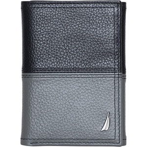 Nautica Men’s Trifold Wallet | RFID Blocking Protection | ID Window | Card Slots | Genuine Leather | Durable(Two Tone – Black/Grey)