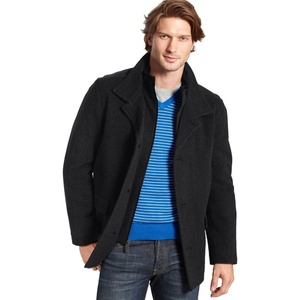 Nautica Men’s Wool Blend Lightweight Insulated Jacket – Printed Daimond Quilted Interior(Black Onyx)