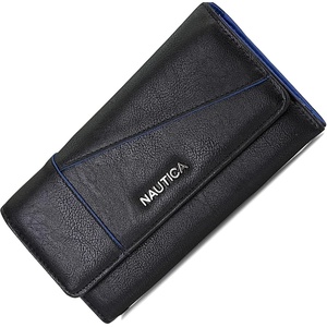 Nautica Money Manager Womens Slim RFID Blocking Wallet, Small Bifold Credit Card Holder with Zipper Coin Pocket and ID Window(Black)