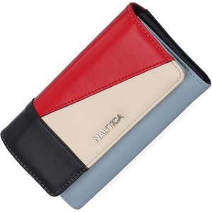 Nautica Money Manager Womens Slim RFID Blocking Wallet, Small Bifold Credit Card Holder with Zipper Coin Pocket and ID Window(Colorblock Blue)