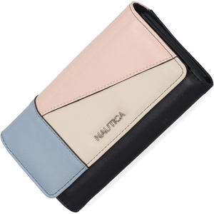 Nautica Money Manager Womens Slim RFID Blocking Wallet, Small Bifold Credit Card Holder with Zipper Coin Pocket and ID Window(Colorblock Indigo)