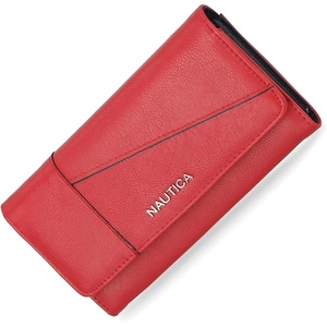 Nautica Money Manager Womens Slim RFID Blocking Wallet, Small Bifold Credit Card Holder with Zipper Coin Pocket and ID Window(Fuego Red (Buff))