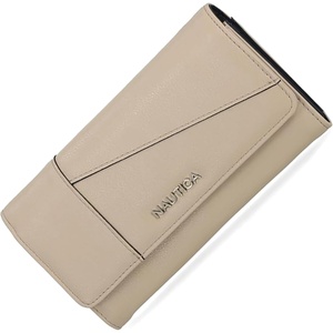Nautica Money Manager Womens Slim RFID Blocking Wallet, Small Bifold Credit Card Holder with Zipper Coin Pocket and ID Window(Taupe)