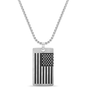 Nautica Oxidized Stainless Steel American Flag Dog Tag Necklace for Men 24 Inch Rolo Chain