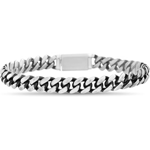 Nautica Oxidized Stainless Steel Bracelet for Men 8mm Wide Curb Chain 8.75 Inches Long Box Clasp