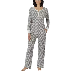 Nautica Pajamas for Women Set, Long Sleeve Henley Pajama Shirt & Pants, Warm Winter Fleece Sleepwear Lounge PJ Sets for Women(Mixed Grey)