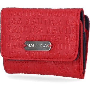 Nautica Rower’s End Small Wallet for Women, RFID Blocking Slim Credit Card Holder with Zipper Coin Pocket, Bifold Compact Wallet with ID Window in Indigo Bone(Red Logo)