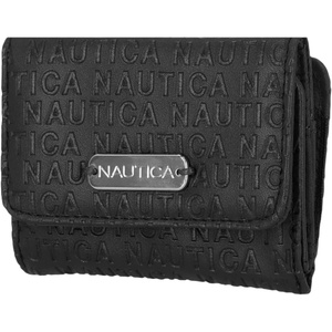 Nautica Rower’s End Small Wallet for Women, RFID Blocking Slim Credit Card Holder with Zipper Coin Pocket, Bifold Compact Wallet with ID Window in Indigo Bone(Black Logo)