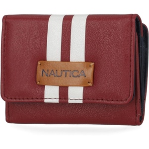 Nautica Rower’s End Small Wallet for Women, RFID Blocking Slim Credit Card Holder with Zipper Coin Pocket, Bifold Compact Wallet with ID Window in Indigo Bone(Wine (Racing Stripe))