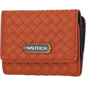 Nautica Rower’s End Small Wallet for Women, RFID Blocking Slim Credit Card Holder with Zipper Coin Pocket, Bifold Compact Wallet with ID Window in Indigo Bone(Woven Cognac)