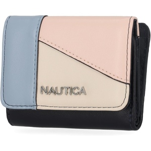 Nautica Rower’s End Small Wallet for Women, RFID Blocking Slim Credit Card Holder with Zipper Coin Pocket, Bifold Compact Wallet with ID Window in Indigo Bone(Colorblock Indigo)
