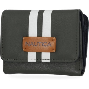 Nautica Rower’s End Small Wallet for Women, RFID Blocking Slim Credit Card Holder with Zipper Coin Pocket, Bifold Compact Wallet with ID Window in Indigo Bone(Green (Racing Stripe))
