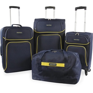 Nautica Seascape Collection 4pc Softside Luggage Set, Black/Blue(Navy/Yellow)