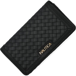 Nautica Seaside Slim Womens Wallet RFID Blocking Credit Card Holder, Coin Purse, Checkbook Organizer Clutch, Small Vegan Leather Wallet for Travel, Indigo(Black (Woven))