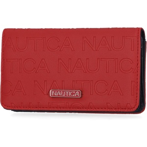 Nautica Seaside Slim Womens Wallet RFID Blocking Credit Card Holder, Coin Purse, Checkbook Organizer Clutch, Small Vegan Leather Wallet for Travel, Indigo(Red (Embossed Logo))