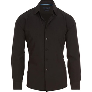 Nautica Slim Fit Mens Dress Shirts Long Sleeve Performance Polyester Fabric Wrinkle Free 4-Way Stretch(Black Solid)
