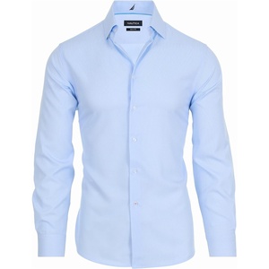 Nautica Slim Fit Mens Dress Shirts Long Sleeve Performance Polyester Fabric Wrinkle Free 4-Way Stretch(Light Blue Micro)