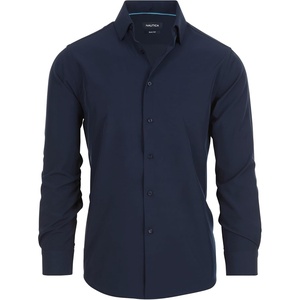 Nautica Slim Fit Mens Dress Shirts Long Sleeve Performance Polyester Fabric Wrinkle Free 4-Way Stretch(Navy Solid)