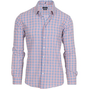 Nautica Slim Fit Mens Dress Shirts Long Sleeve Performance Polyester Fabric Wrinkle Free 4-Way Stretch(Orange and Blue Plaid)