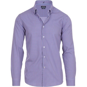 Nautica Slim Fit Mens Dress Shirts Long Sleeve Performance Polyester Fabric Wrinkle Free 4-Way Stretch(Purple and Blue Check)