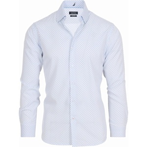 Nautica Slim Fit Mens Dress Shirts Long Sleeve Performance Polyester Fabric Wrinkle Free 4-Way Stretch(White – Blue Anchor)
