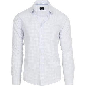 Nautica Slim Fit Mens Dress Shirts Long Sleeve Performance Polyester Fabric Wrinkle Free 4-Way Stretch(White – Mini Blue Dots)