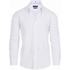 Nautica Slim Fit Mens Dress Shirts Long Sleeve Performance Polyester Fabric Wrinkle Free 4-Way Stretch(White Solid)